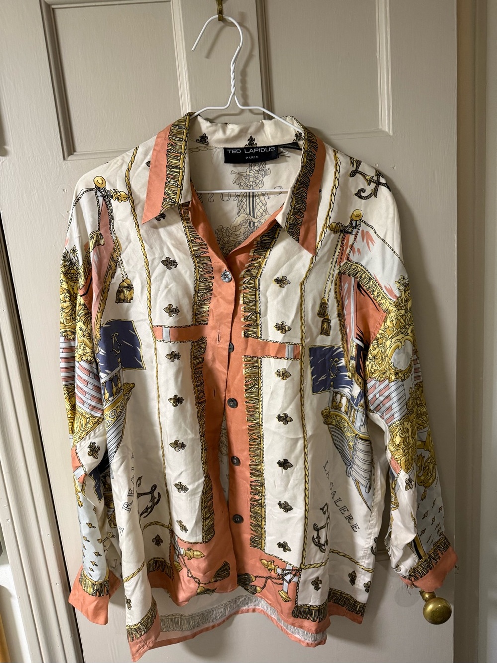 Ted Lapidus Printed Silk Shirt in Cream & Peach